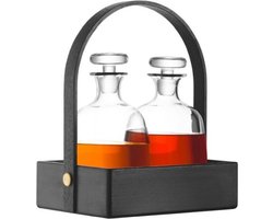 L.S.A. Disc Serveren Decanteerkaraffen Set 2 Stuks Op Zwart Beech Houten Dienblad