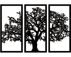 LSRDSGN - 3 luik - Levensboom - Wanddecoratie - Boom - Zwart- 95 x 64 cm - Muur Decoratie Woonkamer
