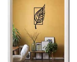 LSRDSGN - Wanddecoratie - Blad - Hout - Frame - Wall Art - Muurdecoratie - Woonkamer - Zwart - 80x35cm