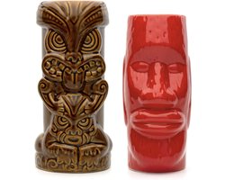 LTD Tiki keramische bekers, set van 2 gekleurde glazen, mokken, grote hoge bekers van keramiek, cocktailglazen, ideaal voor Hawaiiaanse Luau Party Bekers, decoratieve bekers en drinkgerei (bruin