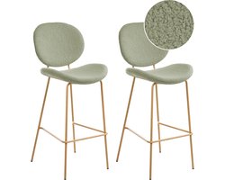 LUANA - Barstoel set van 2 - Lichtgroen/Lichtbruin - Bouclé
