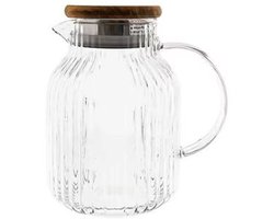 Luana Caraffa - Karaf/Schenkkan met Schenktuit - 1,5 Liter – Glas met Acaciahout Deksel - Geribbeld Design