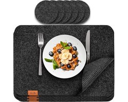 Luana Rose Rechthoekige vilten placemats in antraciet - 12 stuks - wasbare placemat - Vilten onderzetters 44 x 32 cm - tafelonderzetters en glazen onderzetters