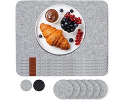 Luana Rose Vilten placemats set van 12 in antraciet - afveegbare placemat - 44x32 cm vilten onderzetters - hoogwaardige wasbare placemats - tafelonderzetter placemat + glazen onderzetterset