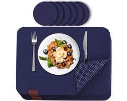 Luana Rose vilten placemats set van 12 in antraciet - afveegbare placemat - vilten onderzetters 44x32 cm - hoogwaardige wasbare placemats in blauw - tafelonderzetter placemat + glazen onderzetterset