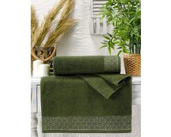 Lubna Home  Badhanddoekset 2 PACK  70x140cm-50x90cm Gekamde Katoen SONA GROEN