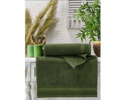 Lubna Home  Badhanddoekset GROEN  2 PACK Gekamde Katoen 70x140-50x90 cm GROEN  ELENA