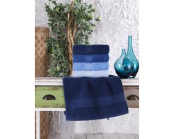 Lubna Home Handdoekset Zacht Katoen 50x90 cm 4 STUUK- BLAUW-4 PACK -STIJL BLAUW