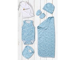 Lubna Home Pasgeboren Babysetje  5 Delige  0-3 manden 100%Gekamde Katoen- Net geboren Babyset 0-3 manden UNISEX-BLAUW