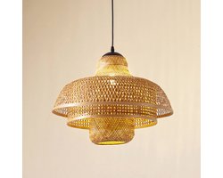 Lucande - hanglamp - 1licht - Bamboe, ijzer - H: 40 cm - E27 - licht hout, zwart