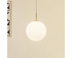 Lucande - hanglamp - 1licht - Glas, ijzer - H: 25 cm - opaal wit, goud, zwart - Inclusief lichtbron
