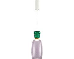 Lucande - hanglamp - 1licht - Glas, metaal - H: 37 cm - paars, donkergroen, mat wit - Inclusief lichtbron