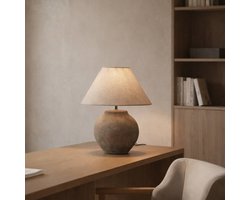 Lucande - Tafellamp - 1licht - Textiel, keramiek - H: 39 cm - E27 - bruin, beige