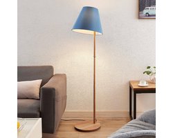 Lucande - vloerlamp - 1licht - stof, hout - H: 160 cm - E27 - blauw, donker eiken