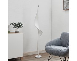 Lucande - vloerlamp- met dimmer - 1licht - Aluminium, textiel - H: 154 cm - wit, chroom - Inclusief lichtbron