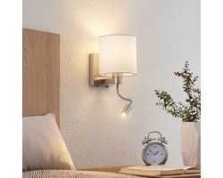 Lucande - wandlamp - 1licht - Staal, aluminium, textiel - H: 45.4 cm - E27 - nikkel satijn, wit