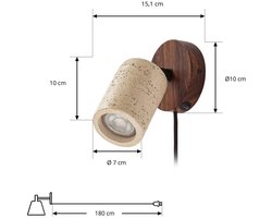 Lucande - wandlamp - 1licht - Walnoothout, beton - H: 16.4 cm - GU10 - beige, donker hout