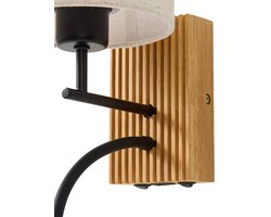 Lucande - Wandlamp - 2lichts - Hout, textiel, metaal - H: 39 cm - E27 - beige, zwart, licht hout