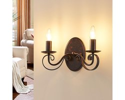 Lucande - wandlamp - 2lichts - Metaal - H: 17.8 cm - E14 - roestbruin