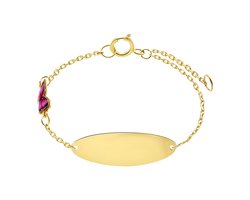 Lucardi Baby's - Armbandje met hanger - Ovaal - Cadeau - 14 Karaat Goud - Geelgoud