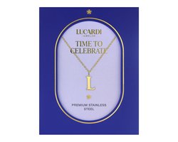 Lucardi Dames Stalen goldplated ketting letter L - Ketting - Staal - Goudkleurig - 47 cm