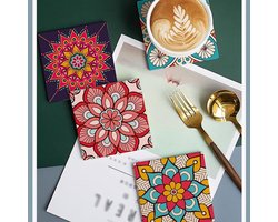 LUCBEI Onderzetters Onderzetters Voor Drankjes Absorberend Mandala Patroon Cup Tafel Onderzetters Vierkante Diatomeeënachtige Kurk Onderzetters Voor Thuiskantoor Onderzetters voor Salontafel (kleur: G)