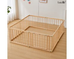 Lucellia® Prime Wood - Grondbox Baby - Inklapbare Speelbox & Kinderbox Hout – Volledig Voorgemonteerd – Zuignappen – Beige Connectoren – 192x192x68 cm