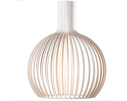 Lucerna – Lamp Lignum Large – Wood/White - Ø55cm - Moderne wit/houten hanglamp met zwart snoer - Scandinavisch wonen