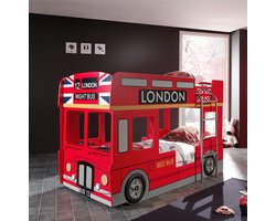 LUCEVI - Carbeds London Bus Stapelbed + Matras + Lattenbodem - Rood - 90x200 cm