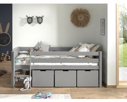 LUCEVI - Pino Halfhoogslaper H85CM + Ladder + Set van 3 Laden - Grijs - 90x200 cm
