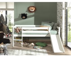 LUCEVI - Pino Halfhoogslaper met Glijbaan 90x200cm - Wit - H85CM