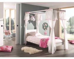 LUCEVI - Pino hemelbed wit + Amori bedlinnen roze - 90x200 cm