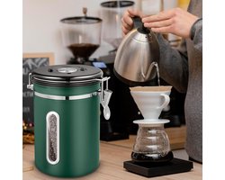 Luchtdichte 1.8L Koffiekan van Roestvrij Staal met Venster, Datumweergave en Schepje - Voorraadpot voor Koffie, Thee en Noten