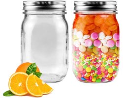 Luchtdichte glazen potten van 473 ml met deksel voor het inmaken van jam, honing, gelei, huwelijksbedankjes, sauzen, maaltijdvoorbereiding, overnight oats, salades en yoghurt (verpakking van 2)