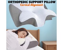 Luchtdoorlatend Hoofdkussen - Vlinderkussen - Anti Snurk - Orthopedisch Traagschuim Nekkussen - Ergonomisch Vlinder Slaapkussen - Cervicaal Hoofdkussen - Memory Foam Voor Nekklachten - Comfortabel Bedkussen - Apneu