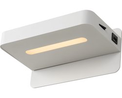Lucide ATKIN - Bedlamp / Wandlamp - LED - 1x6W 3000K - Met USB oplaadpunt - Wit