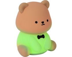 Lucide PINCHA BEAR - Oplaadbare Nachtlamp Kinderkamer - Accu/Batterij - LED 3 StepDim - 1x0,5W 2100K - RGB - Bruin | Essential