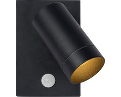 Lucide TAYLOR - Wandspot / Wandlamp Binnen/Buiten - 1xGU10 - IP54 - Bewegingssensor - Zwart