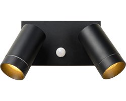 Lucide TAYLOR - Wandspot / Wandlamp Binnen/Buiten - 2xGU10 - IP54 - Bewegingssensor - Zwart