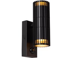 Lucide TIMBALA - Wandspot / Wandlamp Binnen/Buiten - 2xGU10 - IP44 - Beweging & dag/nacht sensor - Zwart | Essential