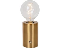 Lucide VIVO - Oplaadbare Tafellamp - Accu/Batterij - Ø 8 cm - LED Dimbaar - E27 - 1x1W 2700K - Mat Goud / Messing