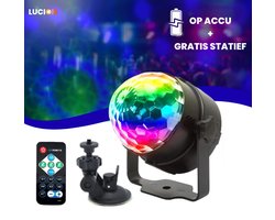 Lucion® Discolamp & Party light - Discolampen - Discobal - Party Lights - Disco verlichting - Roterende led discolamp verlichting - Stroboscoop effect - Party laser met accu - Feestverlichting op accu met statief en afstandsbediening