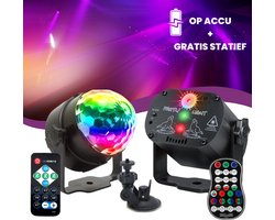 Lucion® Discolamp & Party light set - Discolampen - Discobal - Party Lights - Disco verlichting - Roterende led discolamp verlichting - Stroboscoop effect - Party laser - Feestverlichting set op accu met statief