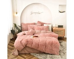 LUCKICE Beddengoedset Pluche Beddengoed 135x200cm Extra Zachte Imitatiebont Flanellen Biber Dekbedovertrek met Kussensloop 80x80cm en Ritssluiting