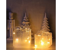 LUCOZA Kerst Glazen Geschenkdozen met LED Verlichting - 2 Stuks