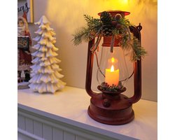 LUCOZA Kerst Hurricane Lantaarn met Timer en LED Verlichting - Rood