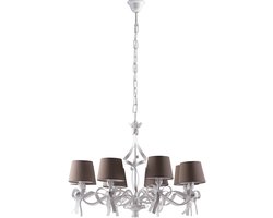 Lucy kroonluchter Ø84 cm wit ijzer, shabby stijl, grijze kapjes PVC, 8xE14 – BL184-8-BCO
