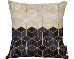 Lucy’s Living Luxe Sierkussen Linnen KUBE - goud - 45 x 45 cm - zwart/wit - kussen - kussens - fluweel - wonen - interieur