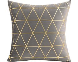 Lucy’s Living Luxe Velvet sierkussen TRIANGL Grijs/goud – 45 x 45 cm - polyester - wonen - interieur – woonaccessoires – kussentjes