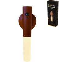 Lueas® - Draadloze wandlamp met bewegingssensor - warm licht - USB laadbaar - magnetisch - donkerhout kleur - vaag licht